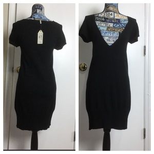 Max Studio Black Formal/Cocktail knit Sweater midi Dress short sleeves